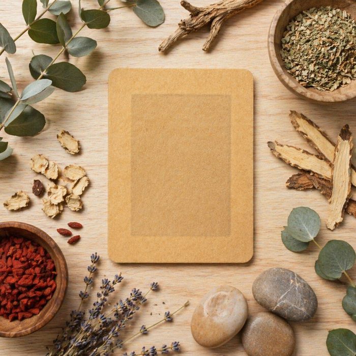 Relief Ease patch surrounded by natural ingredients